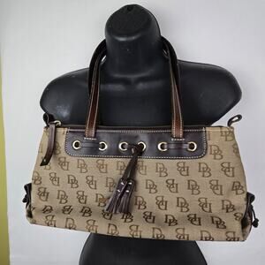 Vintage Dooney & Bourke Y2K Monogram Canvas tassels satchel Bag shoulder‎ purse